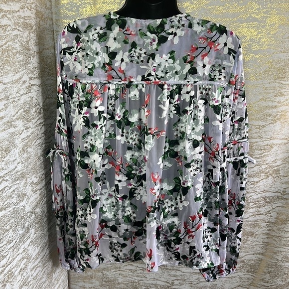 INC International Concepts Floral Print Sheer Long Sleeves Blouse Size M - Picture 8 of 13